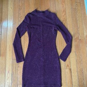 Sparkly Burgundy Long Sleeve Mini Dress